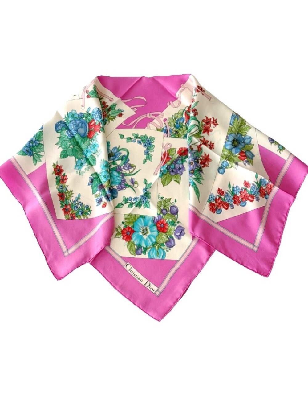 Vintage Christian Dior Floral Silk Scarf | Made in Italy